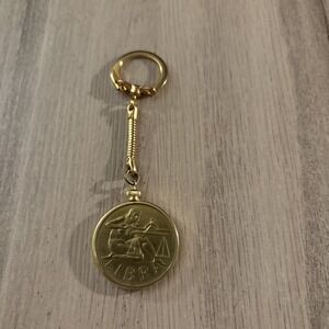 Vintage Libra Gold Toned Zodiac Coin Keychain Southern Comfort Astrology Gift